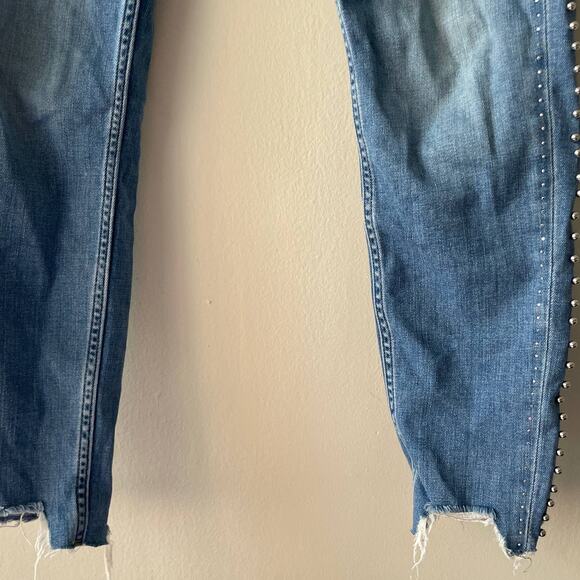 Zara Mid Wash Studded Distressed Cutoff Hem Skinny Jeans - Size 4 - Picture 5 of 8